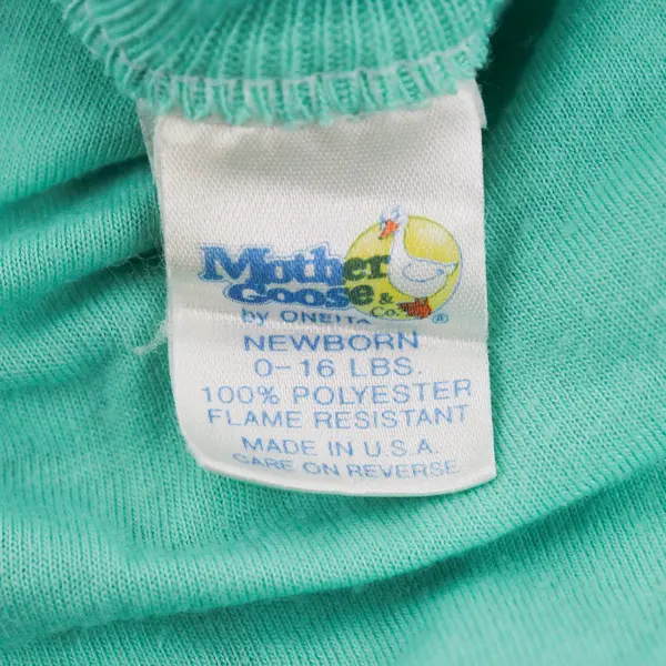 VTG Mother Goose by Oneita Mint Green Nightgown Newborn 0-16 Lbs