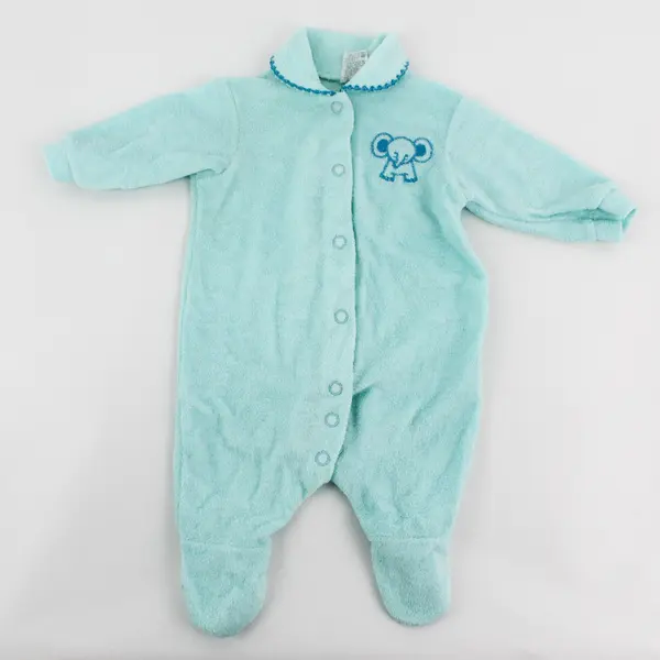 VTG Carter's Elephant Embroidered Blue Terrycloth Footed Pajamas Small 0-11 lbs