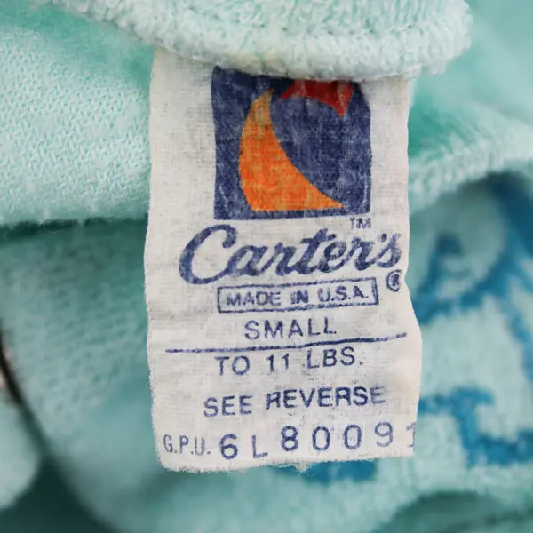 VTG Carter's Elephant Embroidered Blue Terrycloth Footed Pajamas Small 0-11 lbs