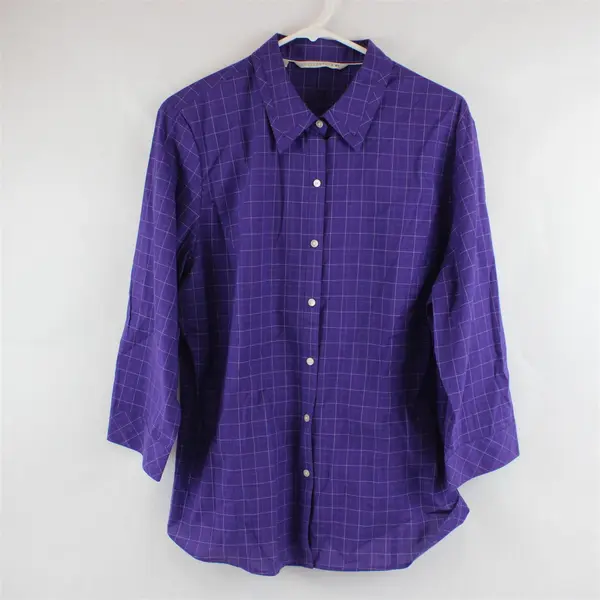 Cutter & Buck Purple and White Grid Pattern Long-Sleeved Button-Up Women's XL