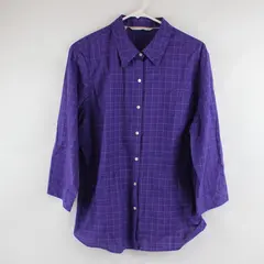 Cutter & Buck Purple and White Grid Pattern Long-Sleeved Button-Up Women's XL
