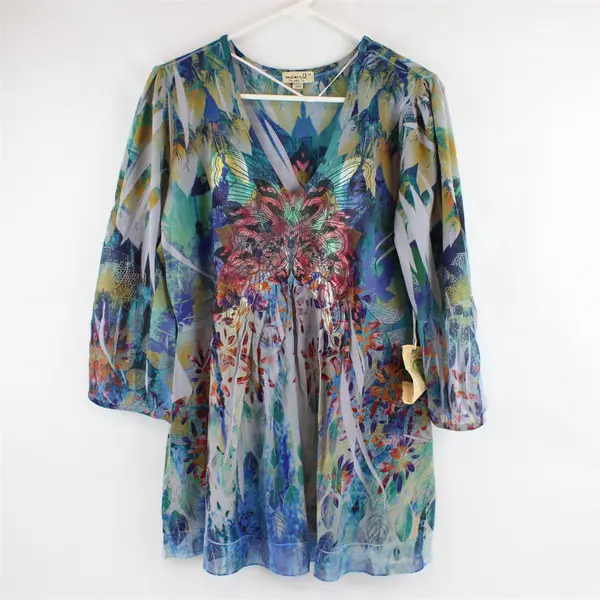 NWT One World Live And Let Live Multicolor Boho Top Women's XL