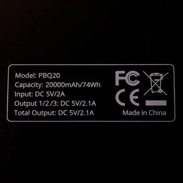 Pongo Solid Black Color Portable Power Bank 20000mAh Model PBQ20 (Tested/Works)