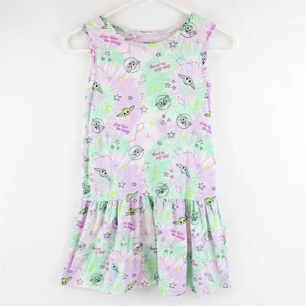 Star Wars Baby Yoda Grogu Print Drop-Waist Dress Girls' Medium 7/8