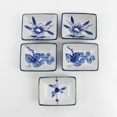 Set of 5 Porcelain Floral Pattern Japanese Soy or Sushi Sauce Dishes