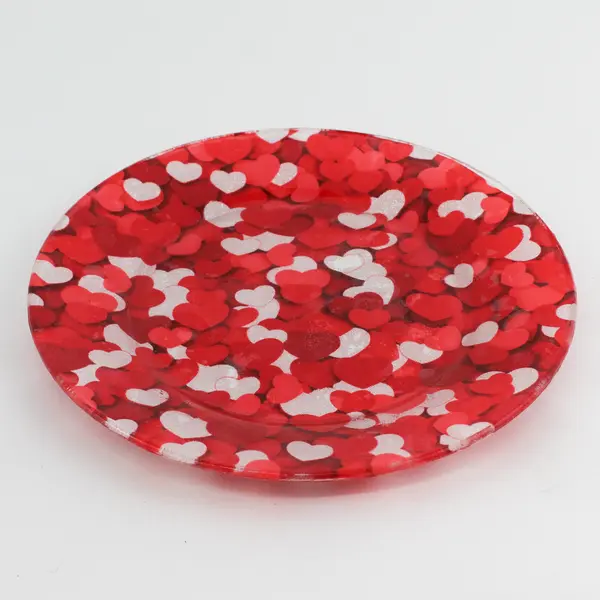 10.5 Inch Red And Glittery White Heart Pattern Valentines Day Plate