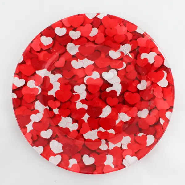 10.5 Inch Red And Glittery White Heart Pattern Valentines Day Plate