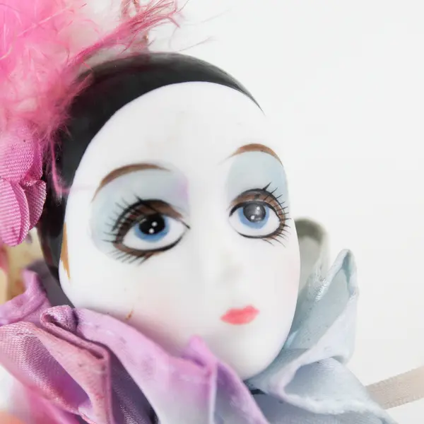 Vintage Pierrot Ceramic Ornament Harlequin Doll Head w/Ruffle & Headpiece