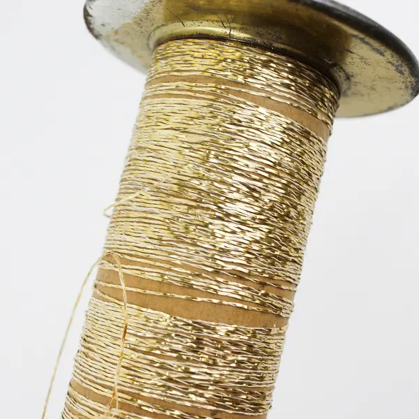 Antique Metal Spool of Gold Metallic Thread, US Made