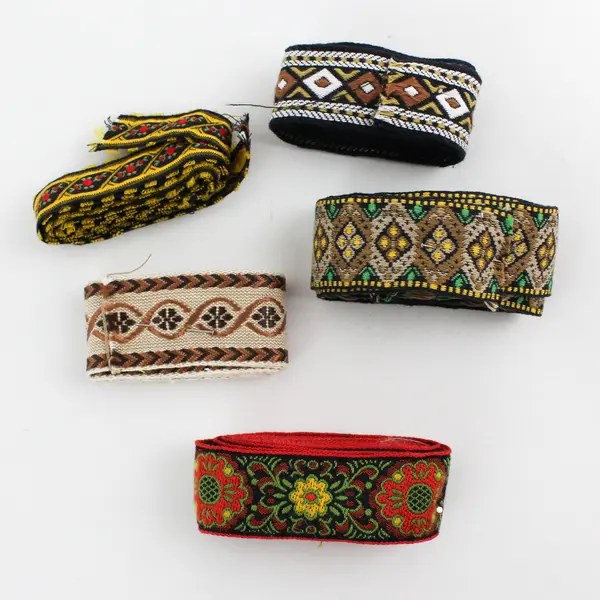 Lot of 5 bundles of Vintage Jacquard Woven Ribbon
