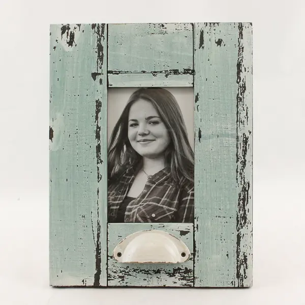 Vintage Rustic Turquoise Distressed Wood Picture Frame 5.5x3.5 Wall