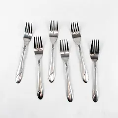 Six Stainless Swirl Sand Salad Forks by Cambridge. Made in China.