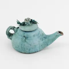 Handmade Art pottery Genie Style Teapot Teal Signed