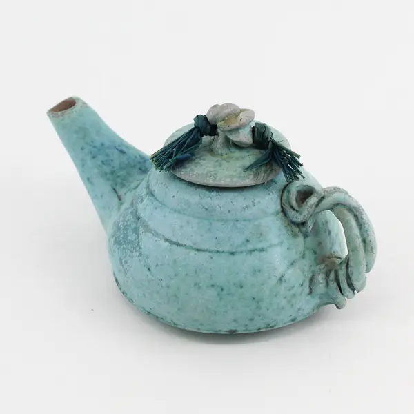 Handmade Art pottery Genie Style Teapot Teal Signed
