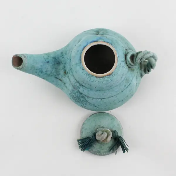 Handmade Art pottery Genie Style Teapot Teal Signed