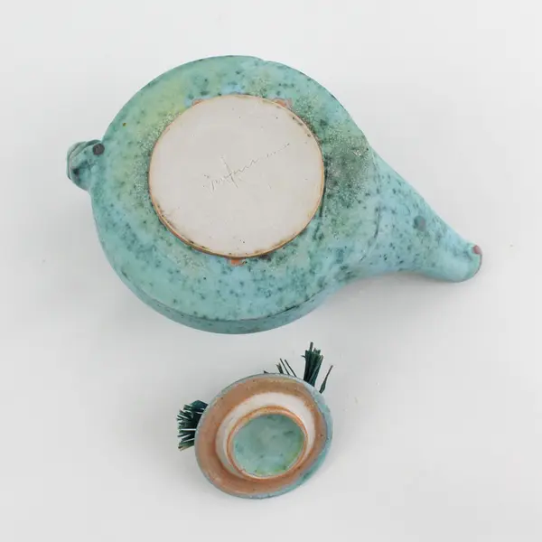 Handmade Art pottery Genie Style Teapot Teal Signed