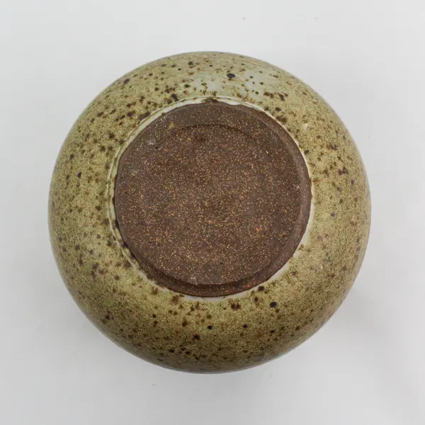 Handcrafted Beige And Brown Speckled Round Vase Signed