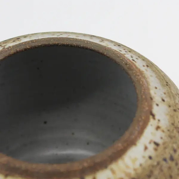 Handcrafted Beige And Brown Speckled Round Vase Signed