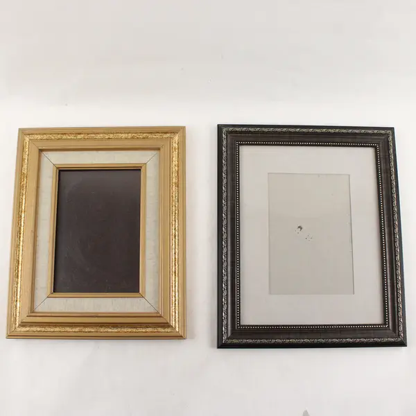 Lot of 2 Vintage Picture Frames 6.75x4.5 Gold & Dark Beaded Mat