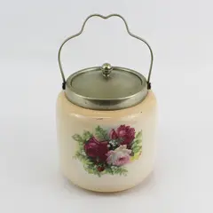 Antique L & Sons England Rose Biscuit Jar with Silver Plate Lid Handle 