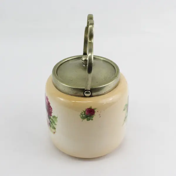 Antique L & Sons England Rose Biscuit Jar with Silver Plate Lid Handle 