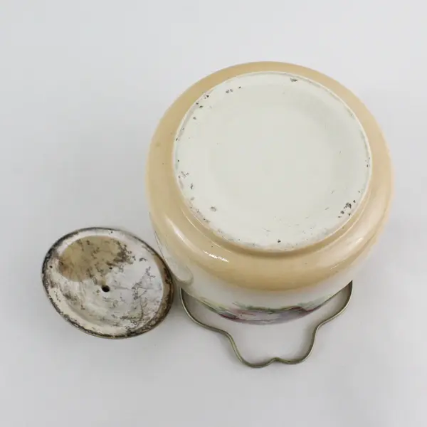 Antique L & Sons England Rose Biscuit Jar with Silver Plate Lid Handle 