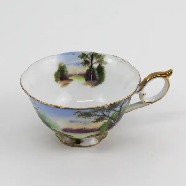 NORCREST Fine China Porcelain Hand Painted Landscape Scene Teacup 