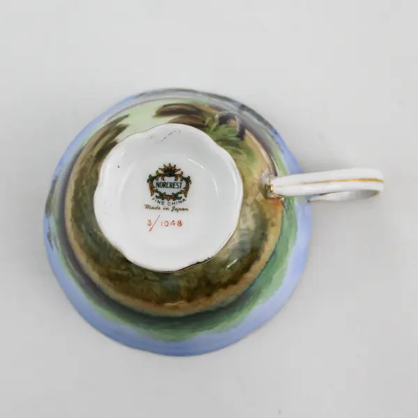 NORCREST Fine China Porcelain Hand Painted Landscape Scene Teacup 