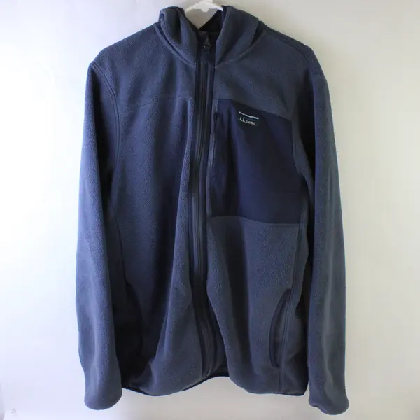 L.L. Bean Solid Blue Fleece Zip Up Hoodie 100% Polyester Men's Size L Tall