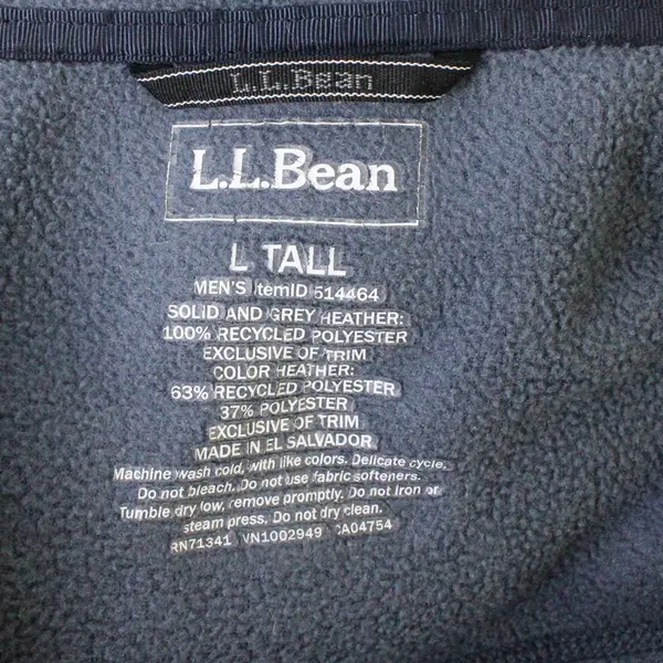 L.L. Bean Solid Blue Fleece Zip Up Hoodie 100% Polyester Men's Size L Tall