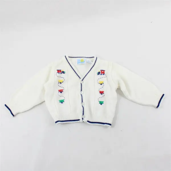 VTG Lil' LaMonsters Train Cross Stitch White Cardigan Baby's Size 6/9 Months