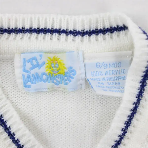 VTG Lil' LaMonsters Train Cross Stitch White Cardigan Baby's Size 6/9 Months