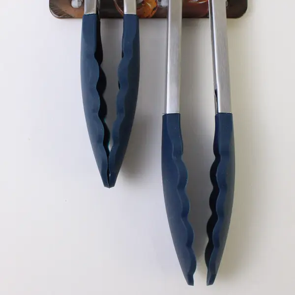 Set Of 2 Phantom Chef Blue & Silver Silicone Tong Set Kitchen Utensils 13" & 11"
