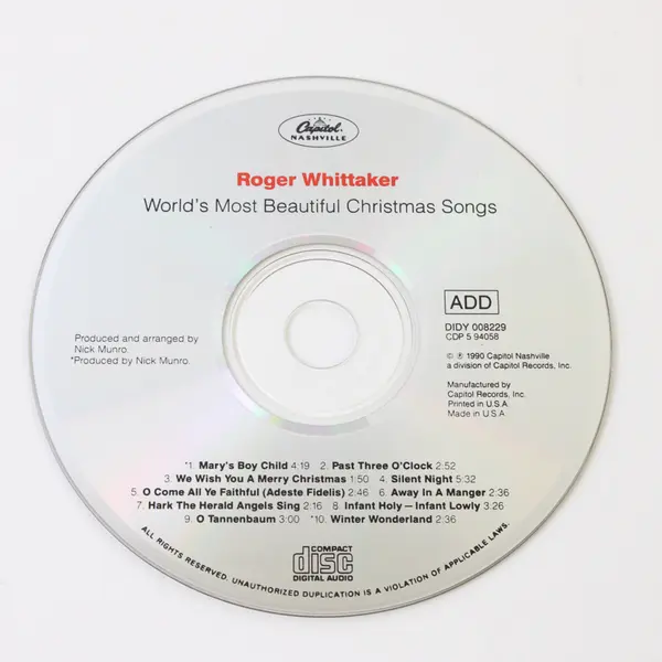 Roger Whittaker, World's Most Beautiful Christmas, Audio CD  1990 # CDP594058 