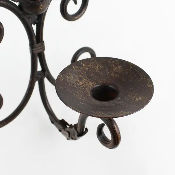 Vintage Mirrored Bronze Fleur De Lis Wrought Iron Pillar Candle Wall Sconce