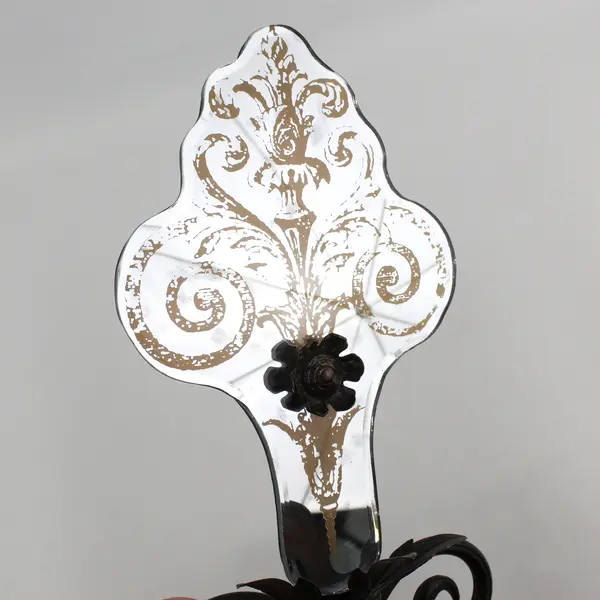 Vintage Mirrored Bronze Fleur De Lis Wrought Iron Pillar Candle Wall Sconce