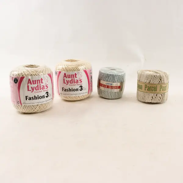 Lot of 4 Skeins of Crochet Thread - Blue & Cream, New 