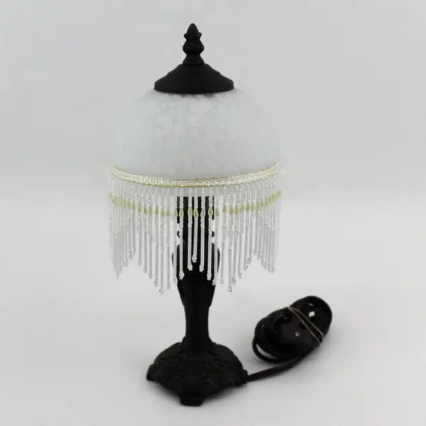 Vintage Victorian Style Table Lamp Beaded Frosted Dome Globe 14"
