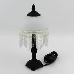 Vintage Victorian Style Table Lamp Beaded Frosted Dome Globe 14"