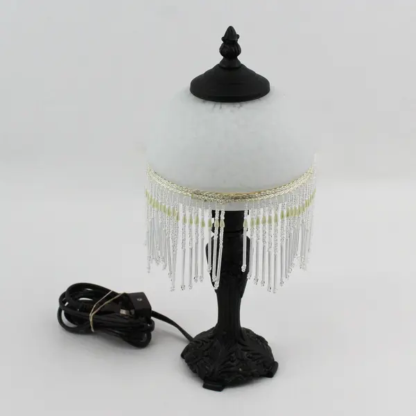 Vintage Victorian Style Table Lamp Beaded Frosted Dome Globe 14"