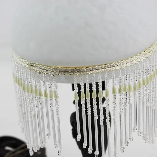Vintage Victorian Style Table Lamp Beaded Frosted Dome Globe 14"