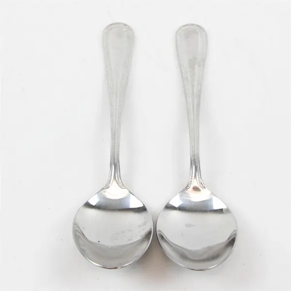Lot of 2 Retroneu Beads Stainless Steel Oval Soup Spoons 7.5"