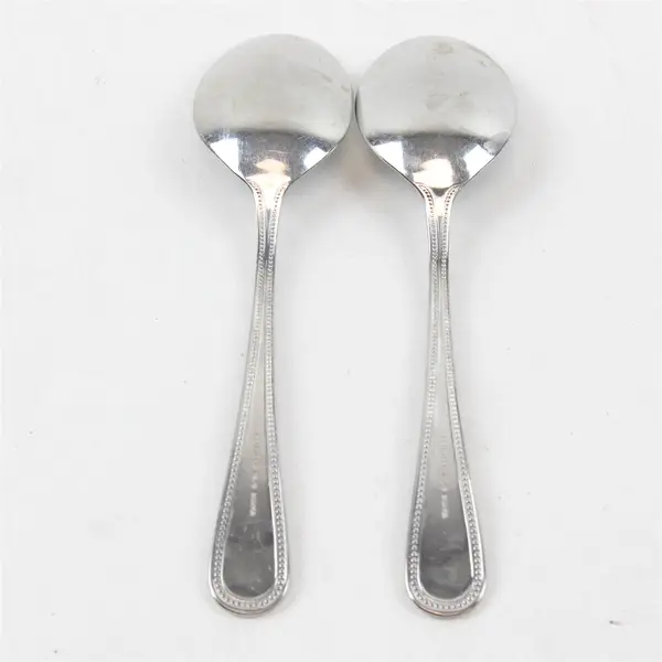 Lot of 2 Retroneu Beads Stainless Steel Oval Soup Spoons 7.5"