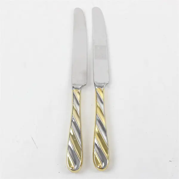 Lot of 2 Retroneu Diagonal Gold Stainless Steel Dinner Knives 9"