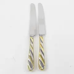 Lot of 2 Retroneu Diagonal Gold Stainless Steel Dinner Knives 9"