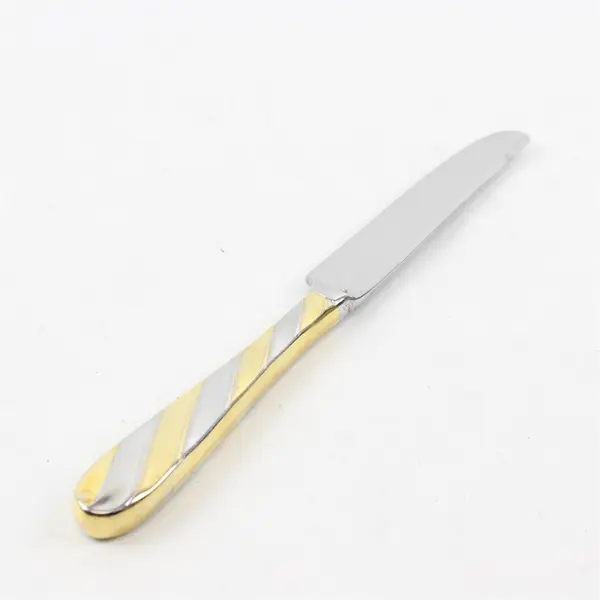 Lot of 2 Retroneu Diagonal Gold Stainless Steel Dinner Knives 9"