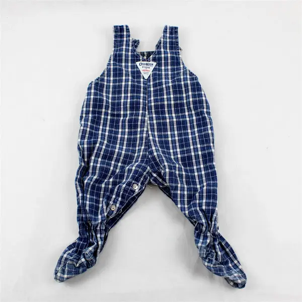 OshKosh B'Gosh Blue and White Plaid Denim Overalls Baby's Size 3/6 Mos Flawed