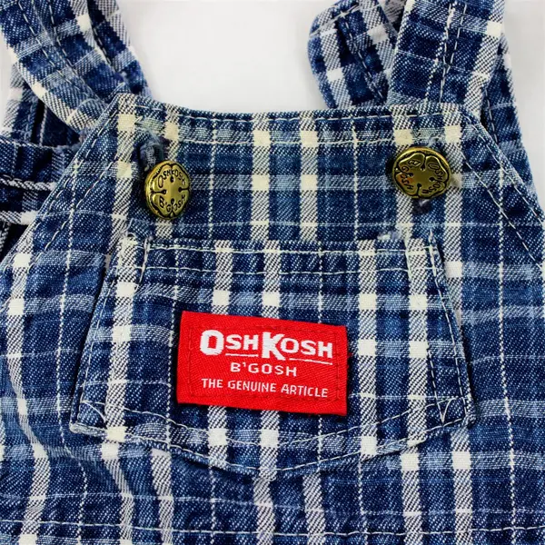 OshKosh B'Gosh Blue and White Plaid Denim Overalls Baby's Size 3/6 Mos Flawed