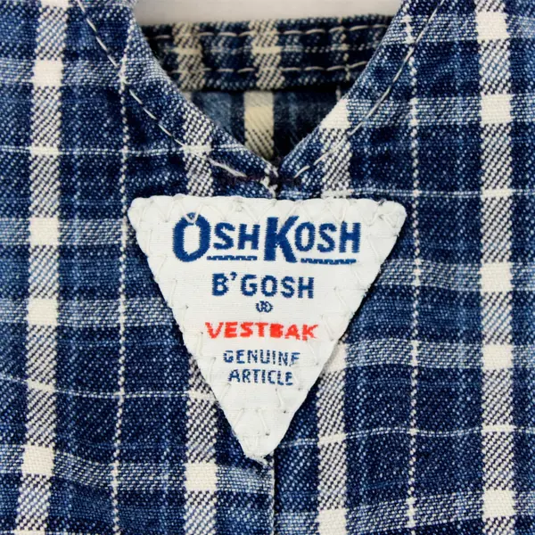 OshKosh B'Gosh Blue and White Plaid Denim Overalls Baby's Size 3/6 Mos Flawed