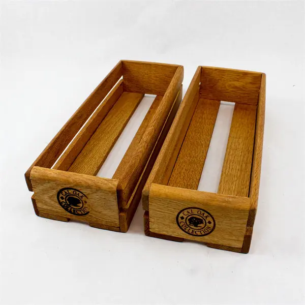 Set of 2 Vintage Wooden Cassette Tape Storage Crates - Holds 20 Each